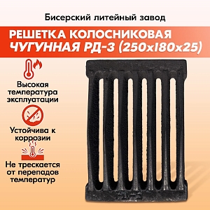Решетка колосниковая РД-3 (250х180) чугунная для печи и котла, правильные колосники для котлов и печки.